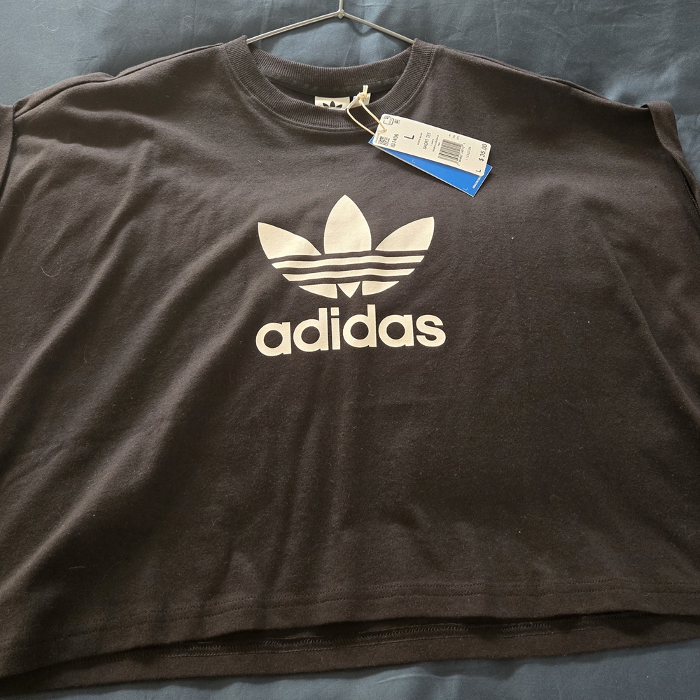 Adidas Black Crop Top with White Logo